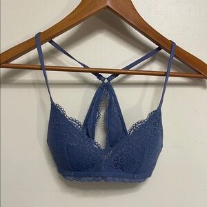 Aerie Blue Lace Bra with Scalloped Edges and Adjustable Straps
